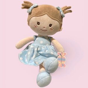 New Onetoo Baby Plush Doll with blue polka dot dress. 14” Soft